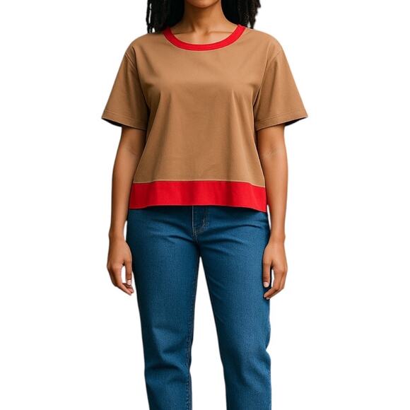 Walter Baker Leilani Short Sleeve Boxy Top Camel Red Size S - Picture 1 of 10